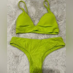 Volcom Neon Green Yellow Bikini Set with Ribbed Texture XS